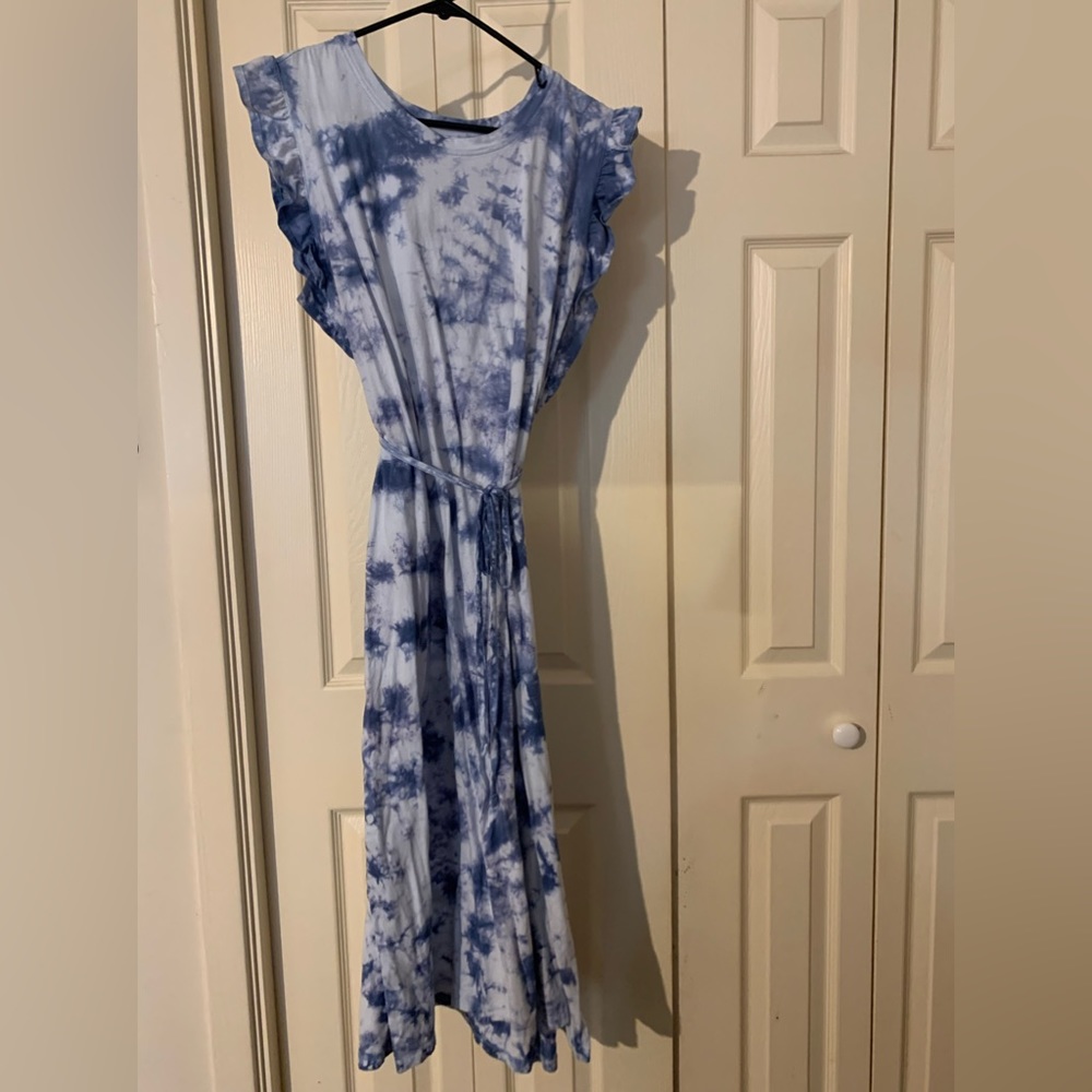 Time&Tru blue marbled, ruffled sleeve dress, size 2XL